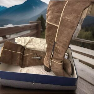 Napoleoni Made In ITALY Suede and Shearling Over The Knee Block Heel Boots US 8